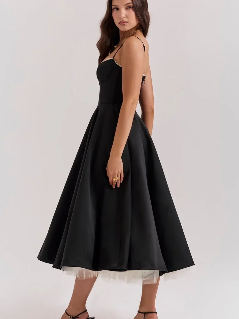 House of CB Mademoiselle Black Tulle Midi Dress - Picture 4 of 9